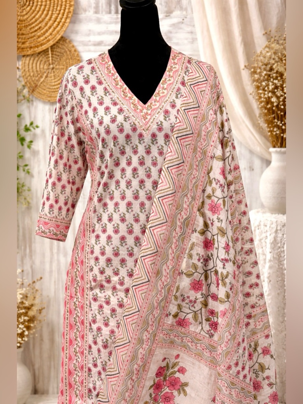 Women’s Pink Floral cotton suit set